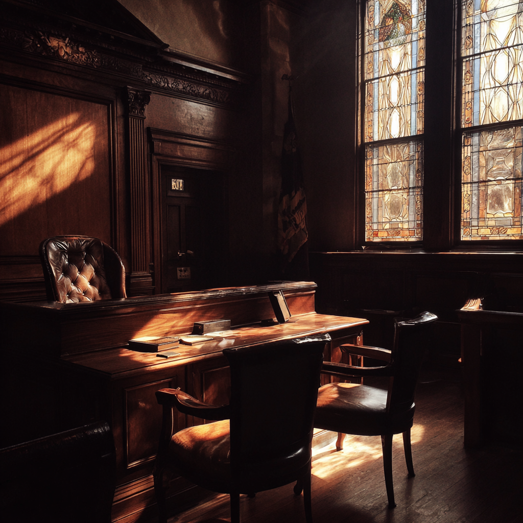 The interior of a small courtroom | Source: Midjourney