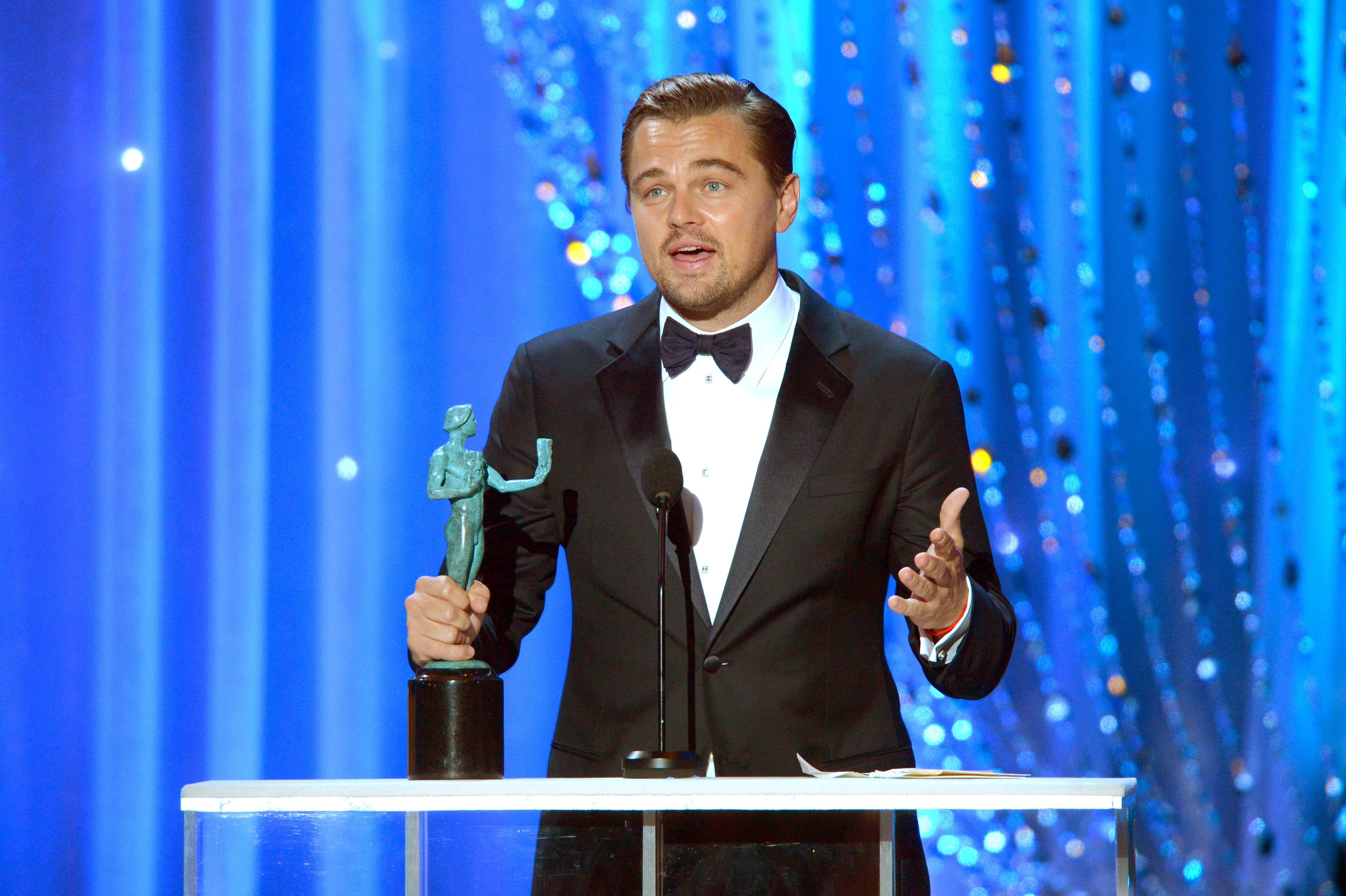 Leonardo DiCaprio during his acceptance speech at the 22nd Annual Screen Actors Guild Awards on January 30, 2016 | Source: Getty Images