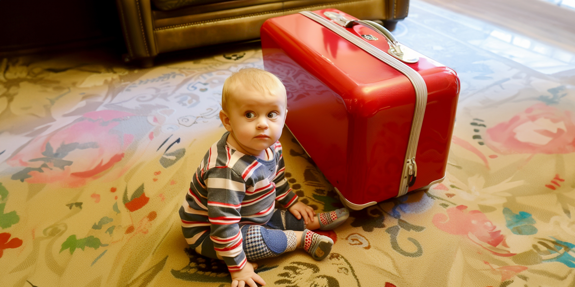 A baby boy sitting next to a luggage bag | Source: Amomama