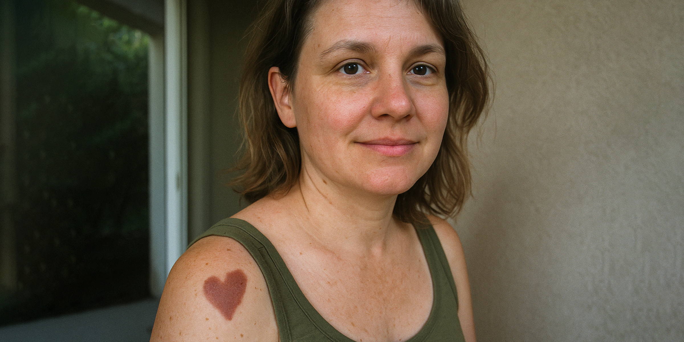 Woman with a heart-shaped birthmark on her shoulder | Source: Sora
