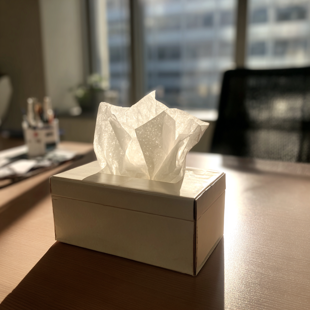 A box of tissues on a table | Source: Midjourney
