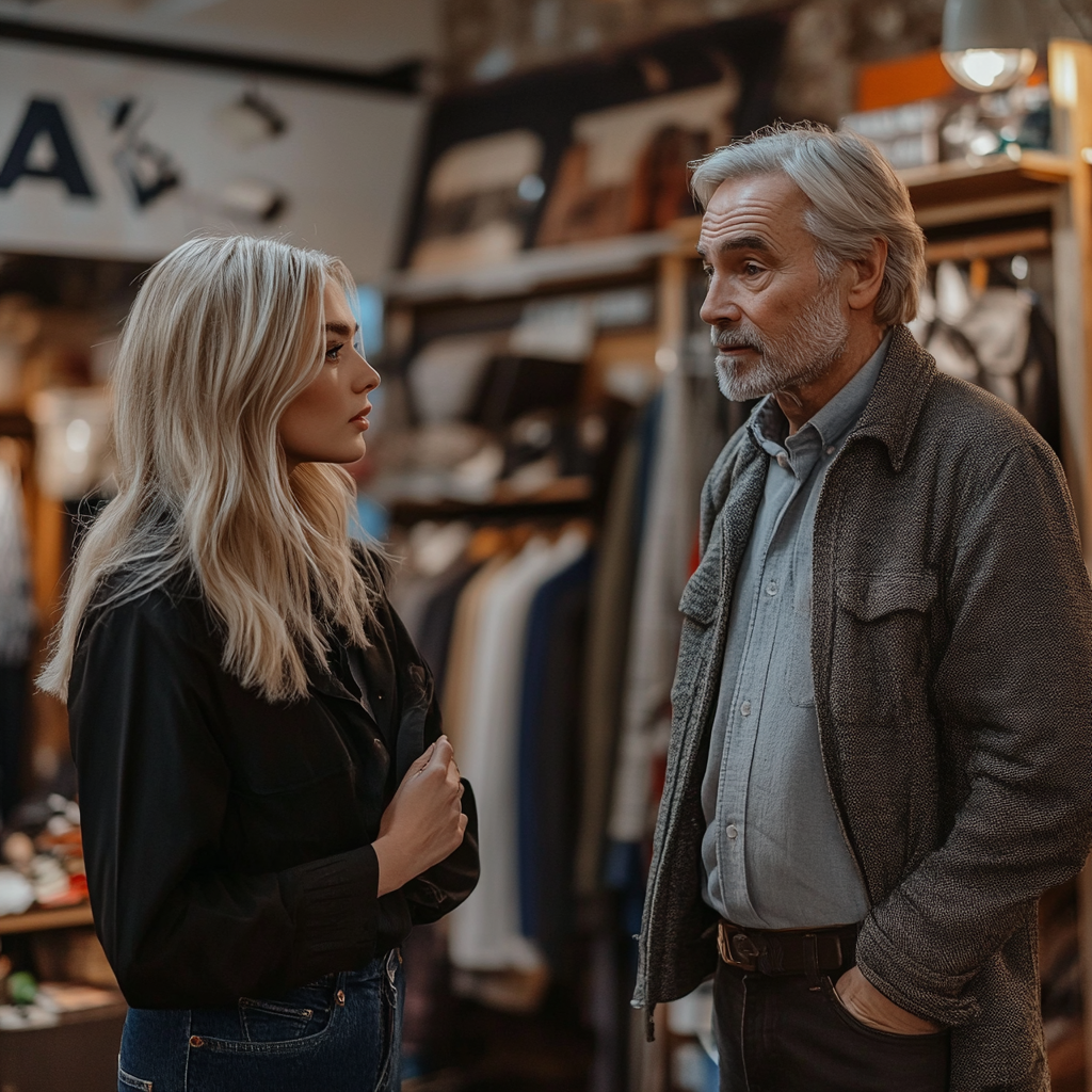 A serious woman talking to an owner of the store | Source: Midjourney