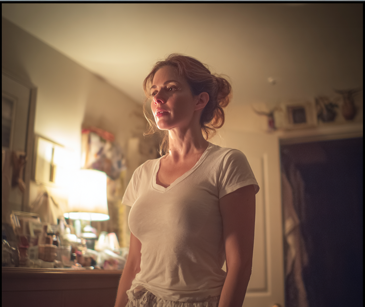 A woman standing in a bedroom | Source: Midjourney