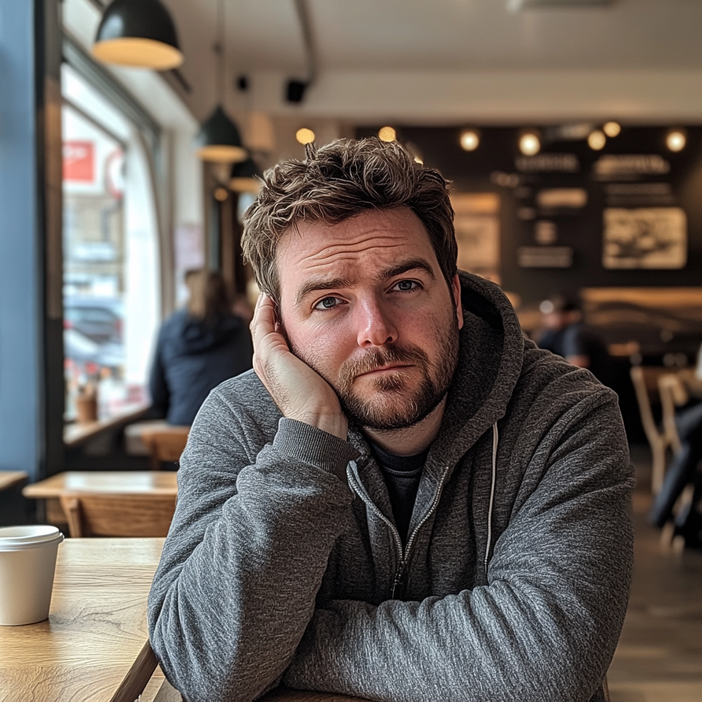 A man sitting in a coffee shop | Source: Midjourney