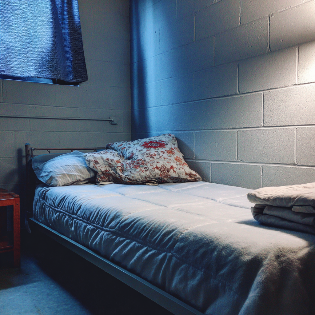 A single bed in a shelter | Source: Midjourney