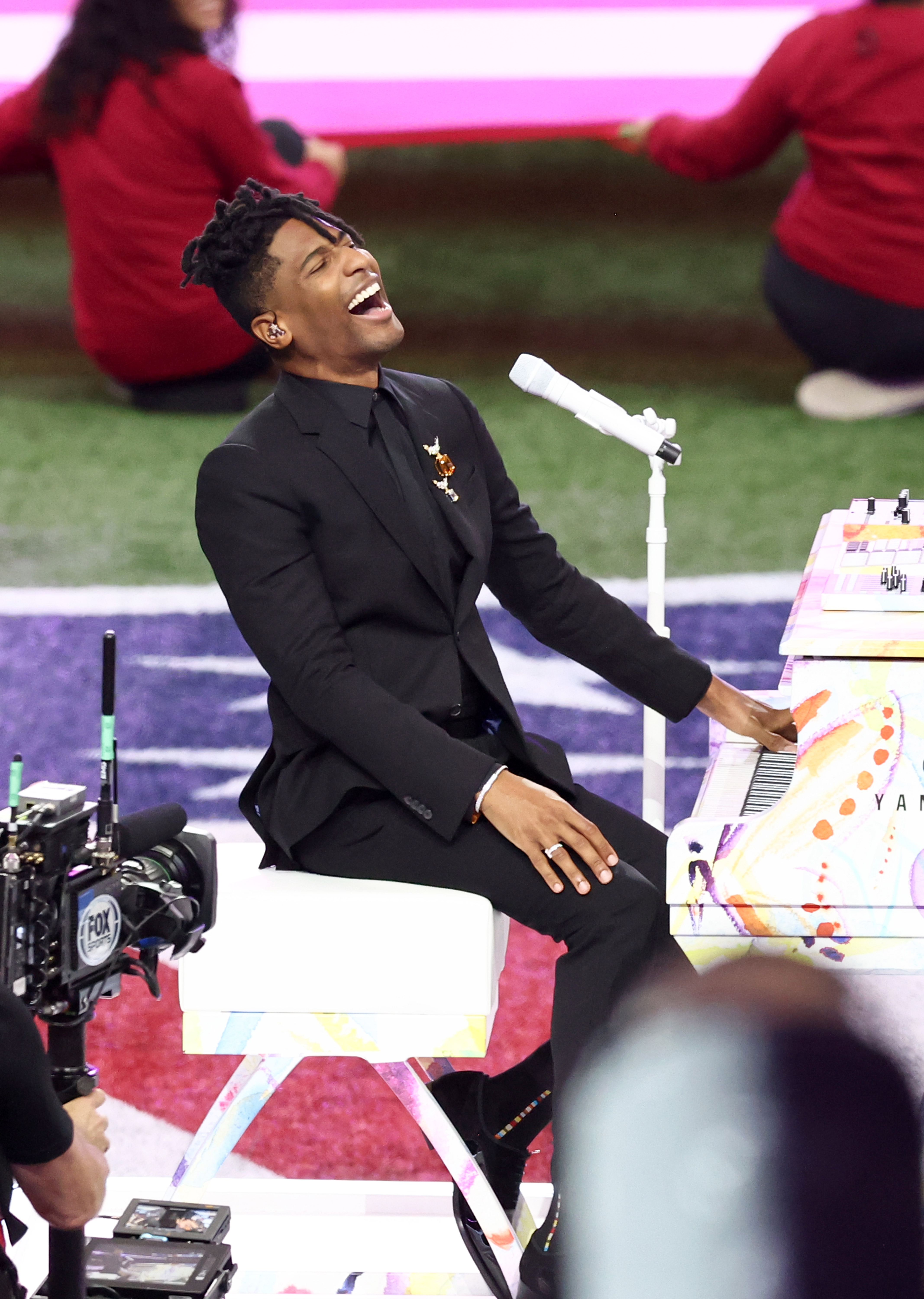 Jon Batiste performs the National Anthem onstage prior to Super Bowl LIX, on February 9, 2025 | Source: Getty Images