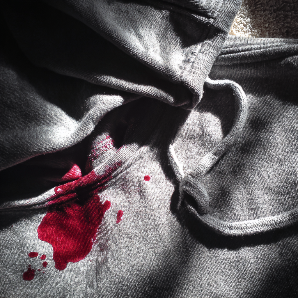 A juice stain on a gray hoodie | Source: Midjourney