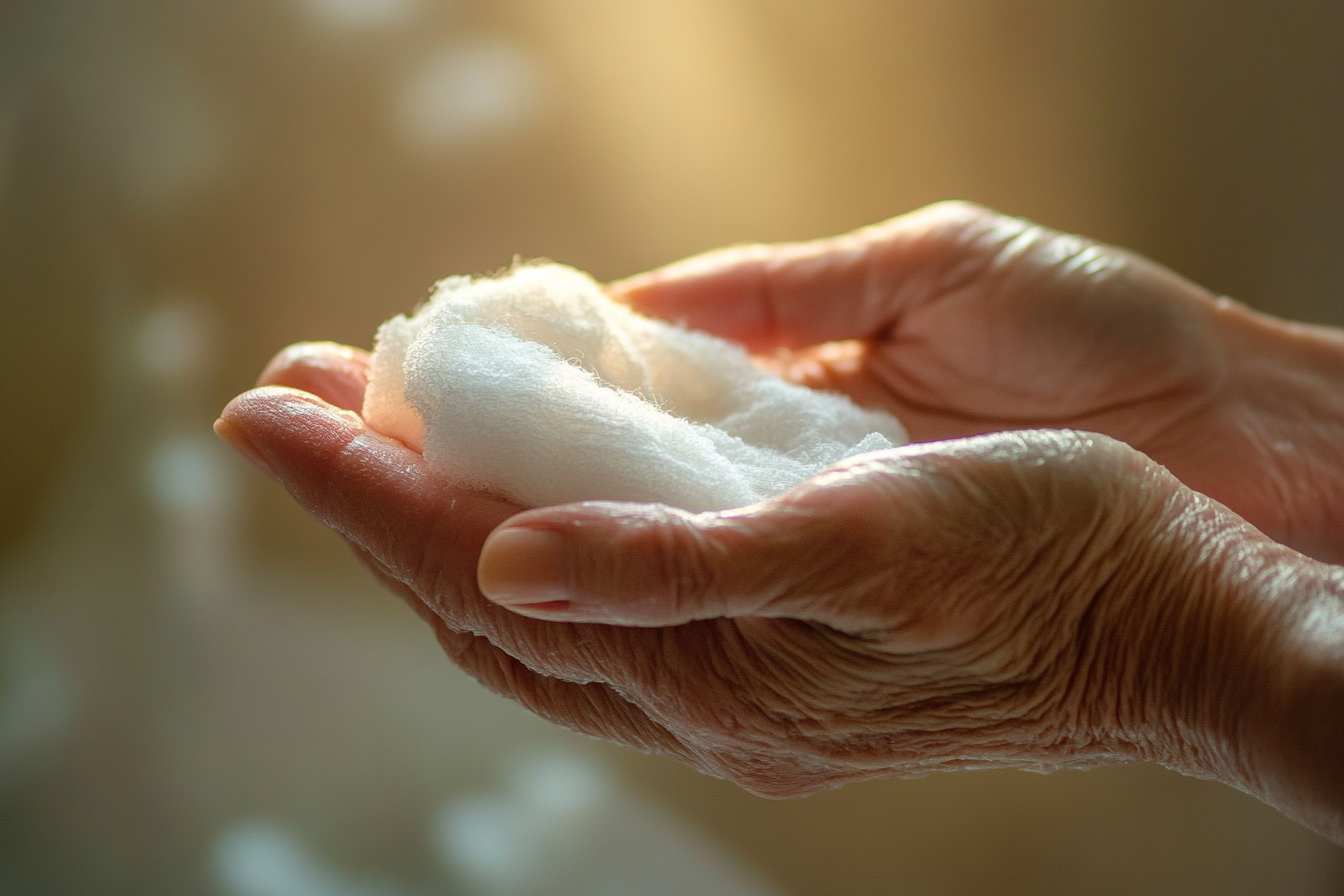 A woman holding a washcloth | Source: Midjourney