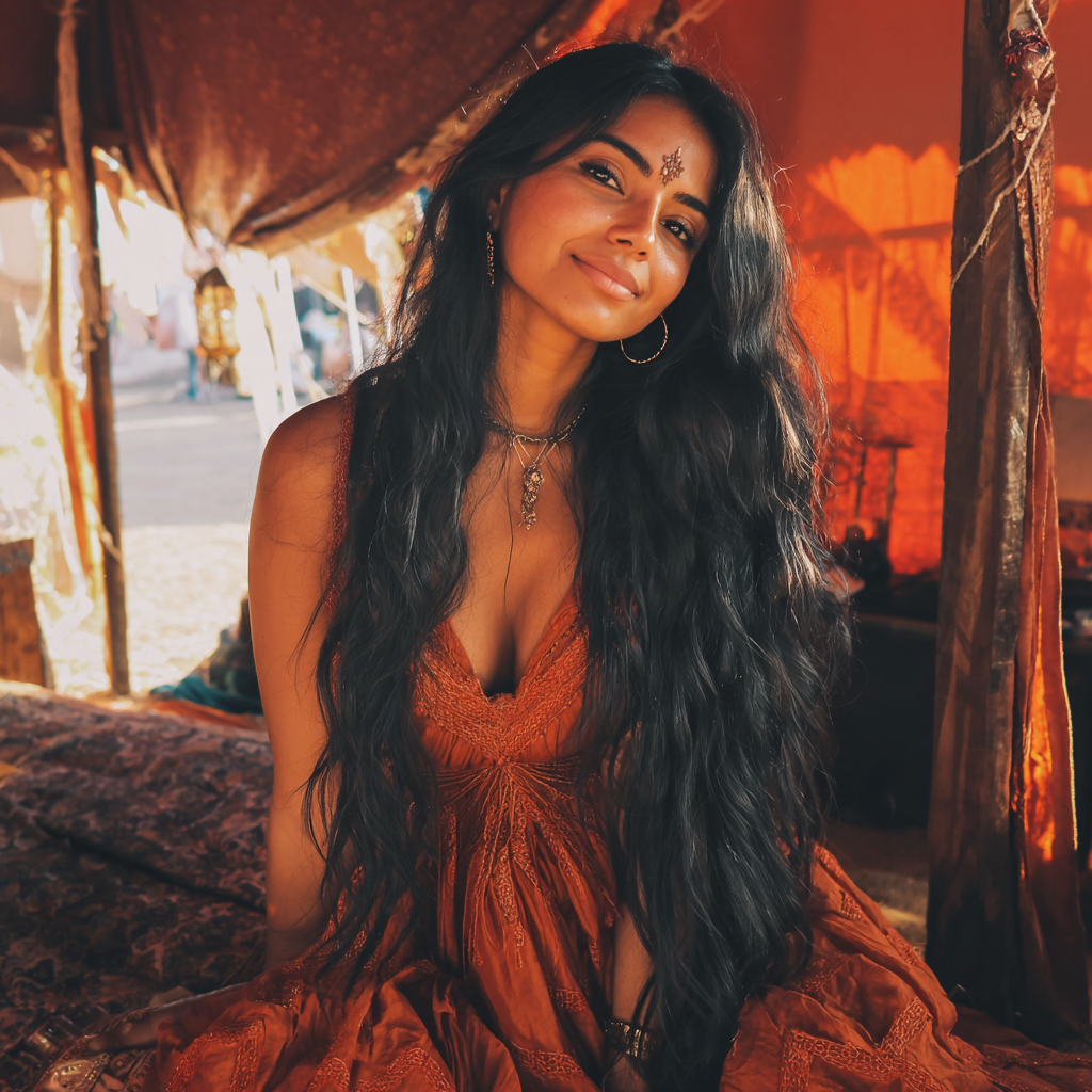 A smiling henna artist | Source: Midjourney