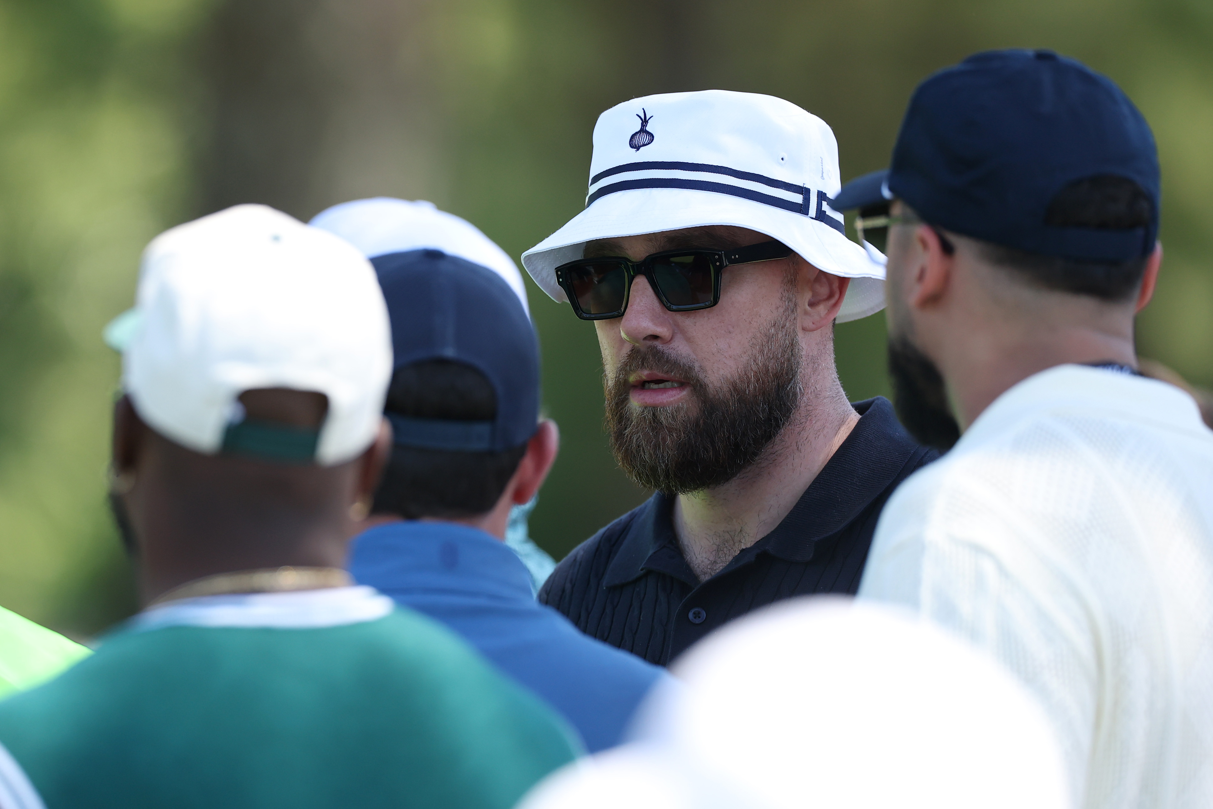 Travis Kelce is seen near the 14th green during the second round of the 2026 Masters Tournament at Augusta National Golf Club on April 10 in Georgia. | Source: Getty Images