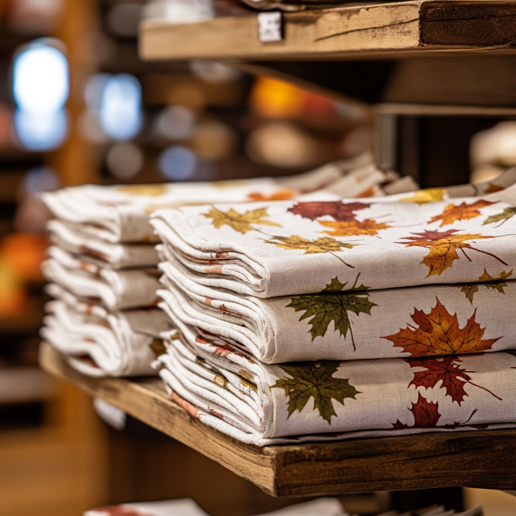 Cloth napkins on display in a store | Source: Midjourney