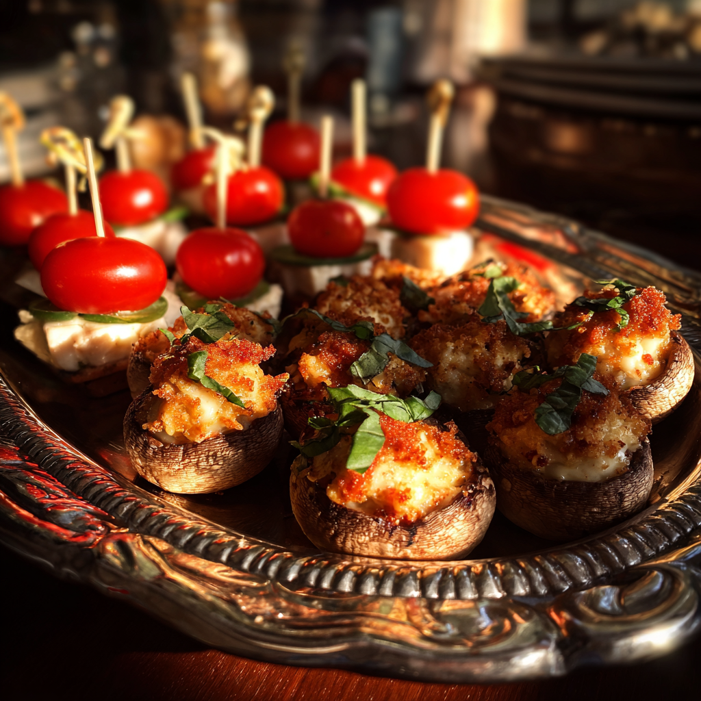A silver tray of appetizers | Source: Midjourney