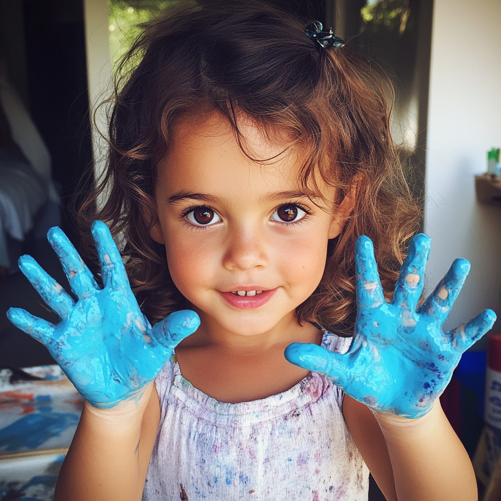 A little girl with paint on her hands | Source: Midjourney