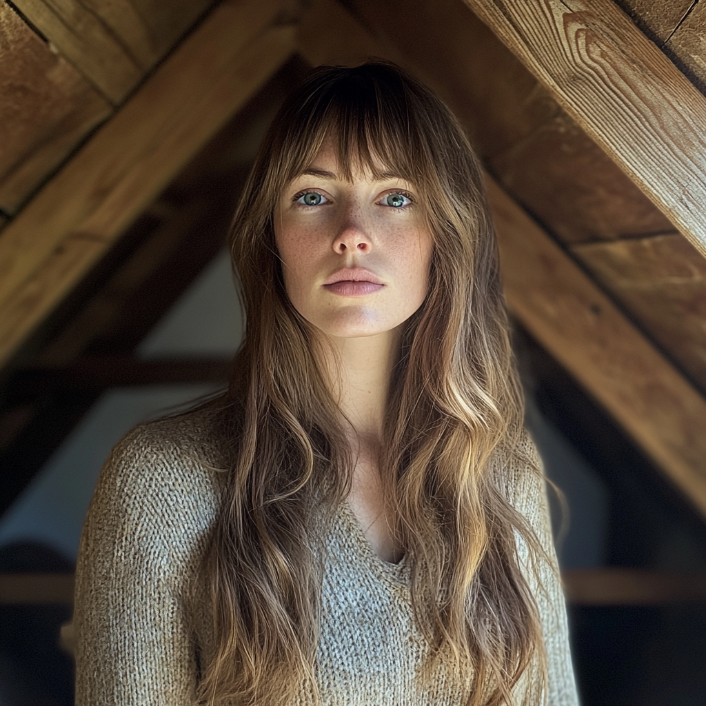 A close up of a woman standing in an attic | Source: Midjourney