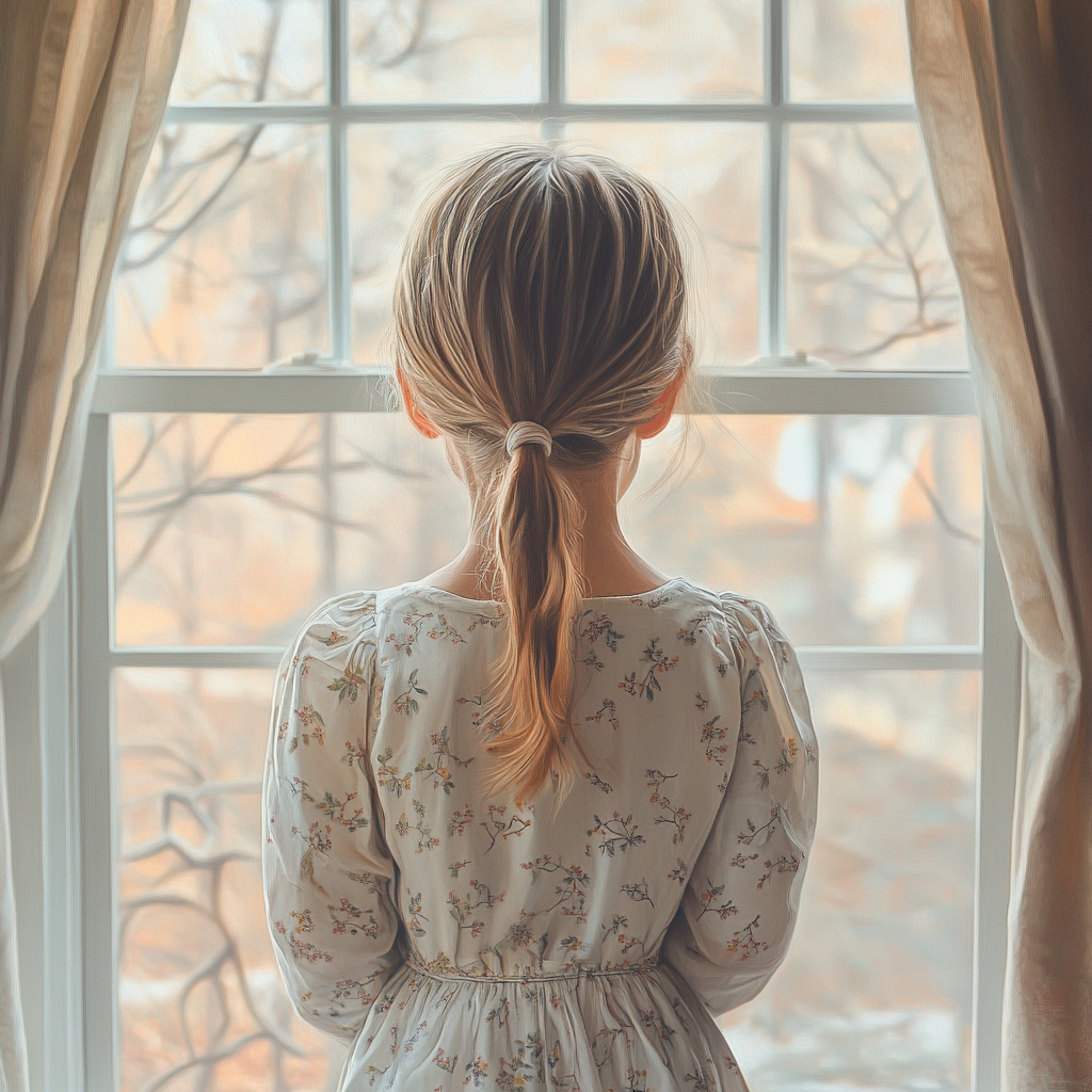 A little girl standing by a window | Source: Midjourney