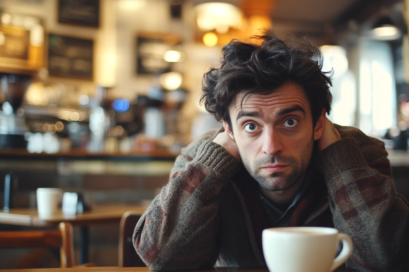 Un homme sérieux dans un café | Source : Midjourney