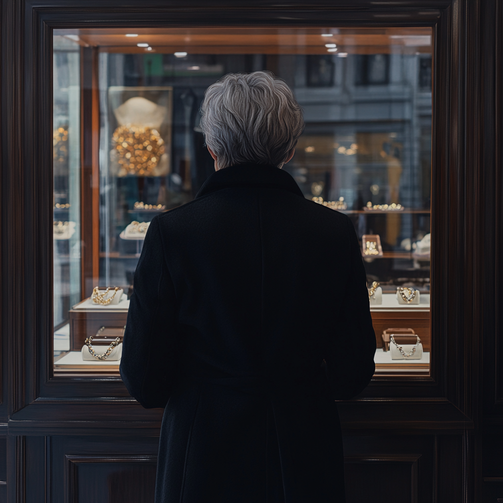 A woman looking at the window in a jewelry store | Source: Midjourney