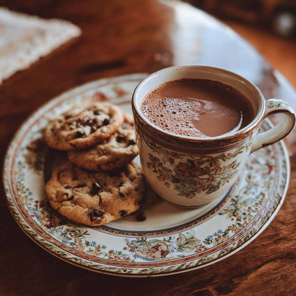 A cup of hot cocoa and cookies on a table | Source: Midjourney