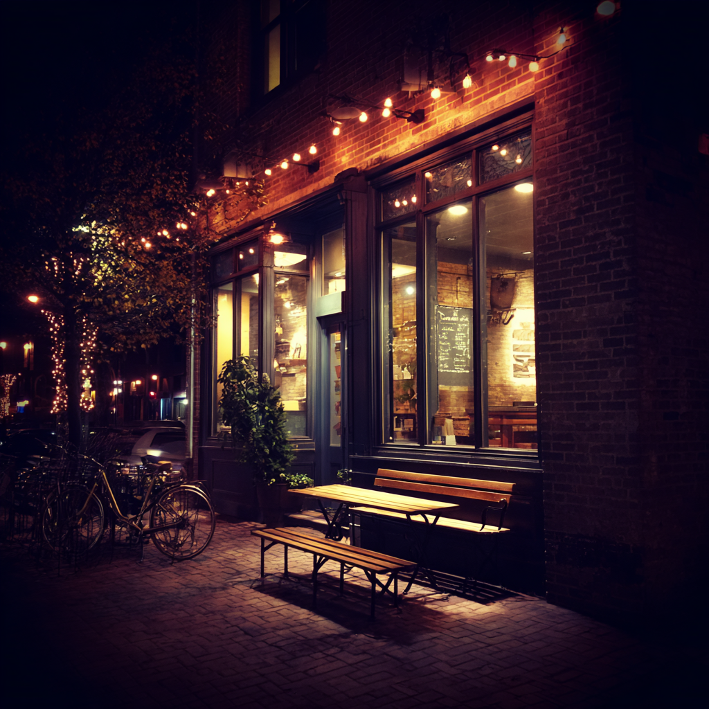 The exterior of a cozy coffee shop | Source: Midjourney