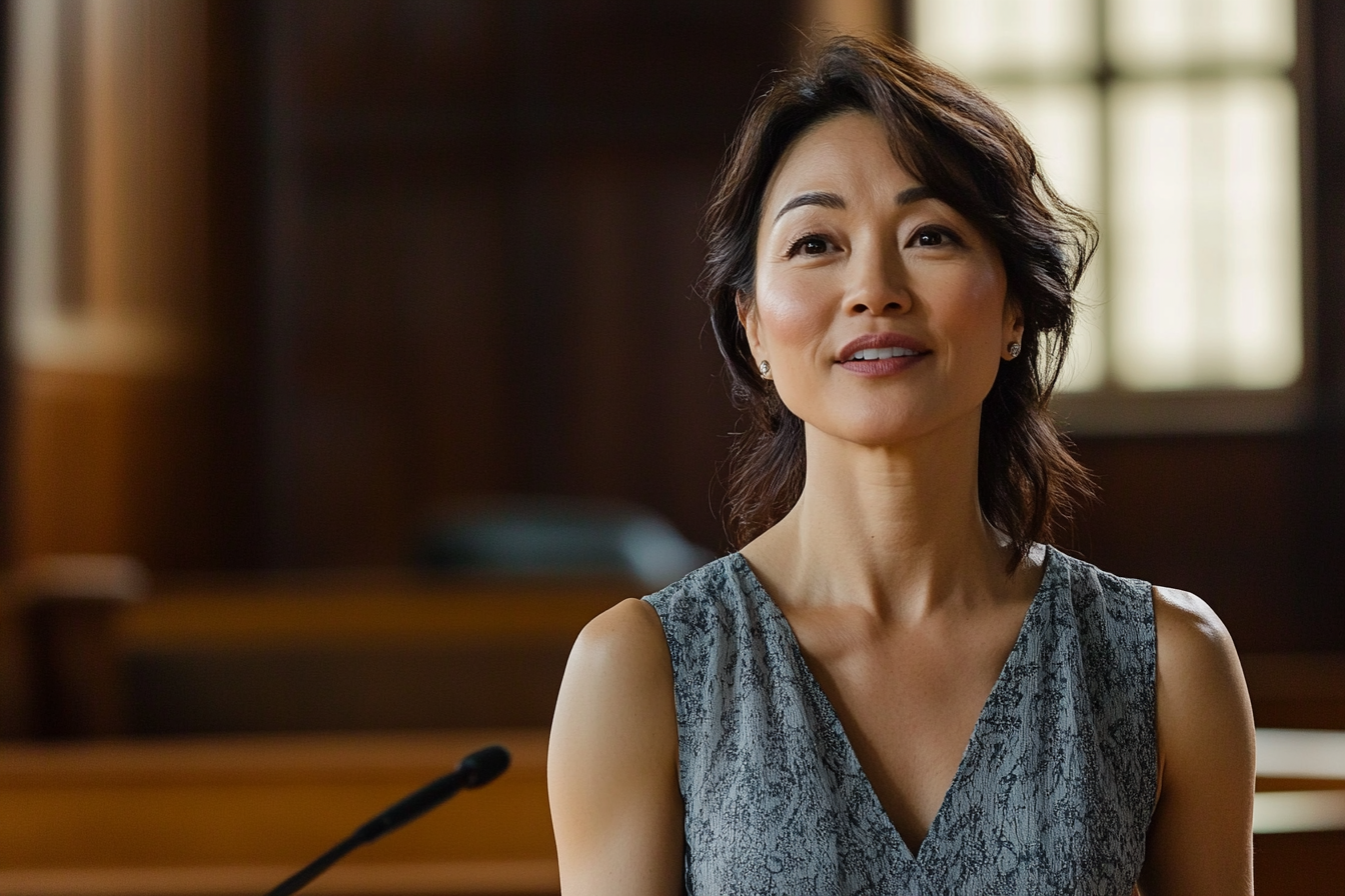 A woman speaking in a courtroom | Source: Midjourney