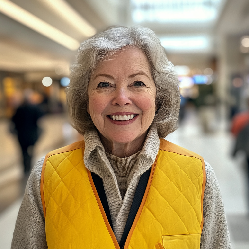 A smiling woman with a volunteer vest | Source: Midjourney