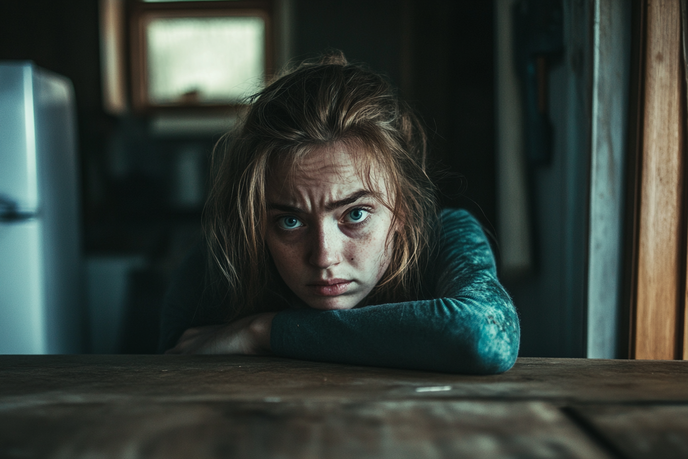 A woman at a kitchen table | Source: Midjourney