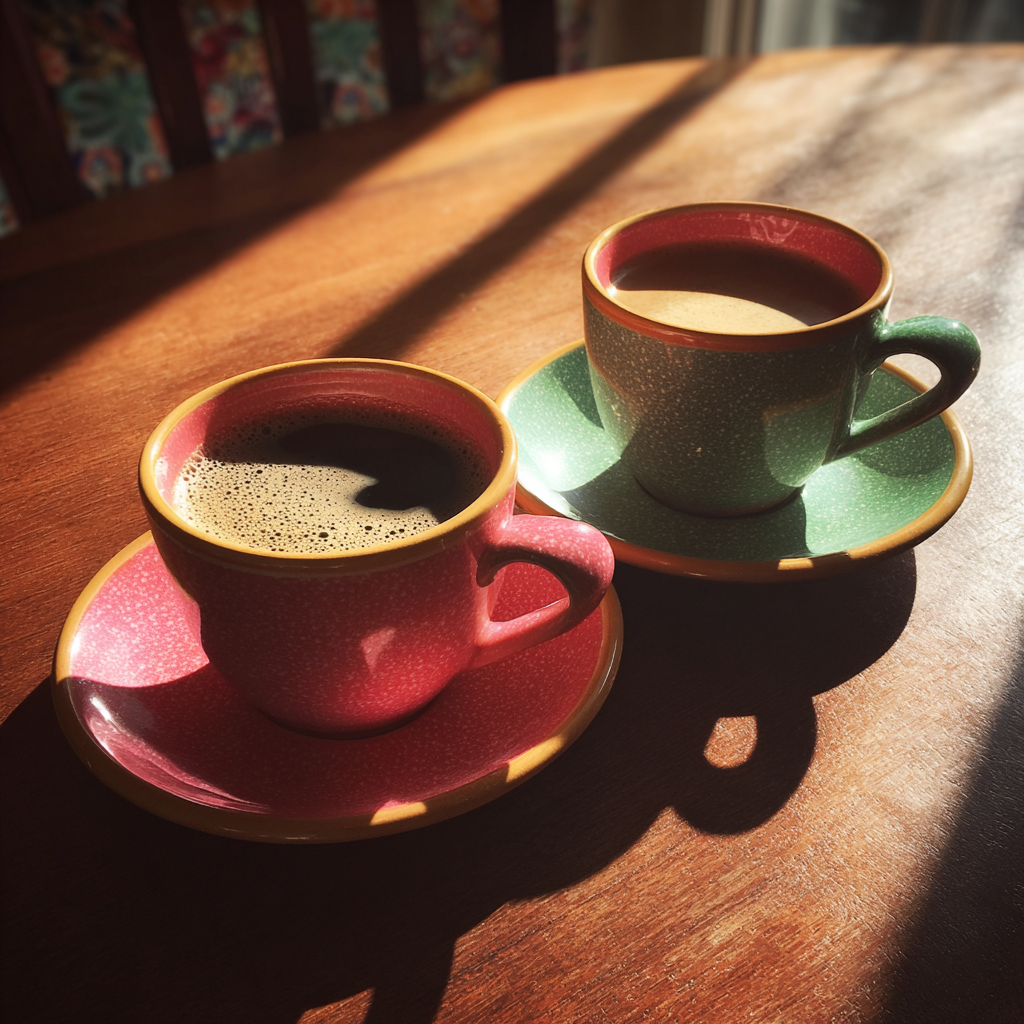 Two cups of coffee on a table | Source: Midjourney