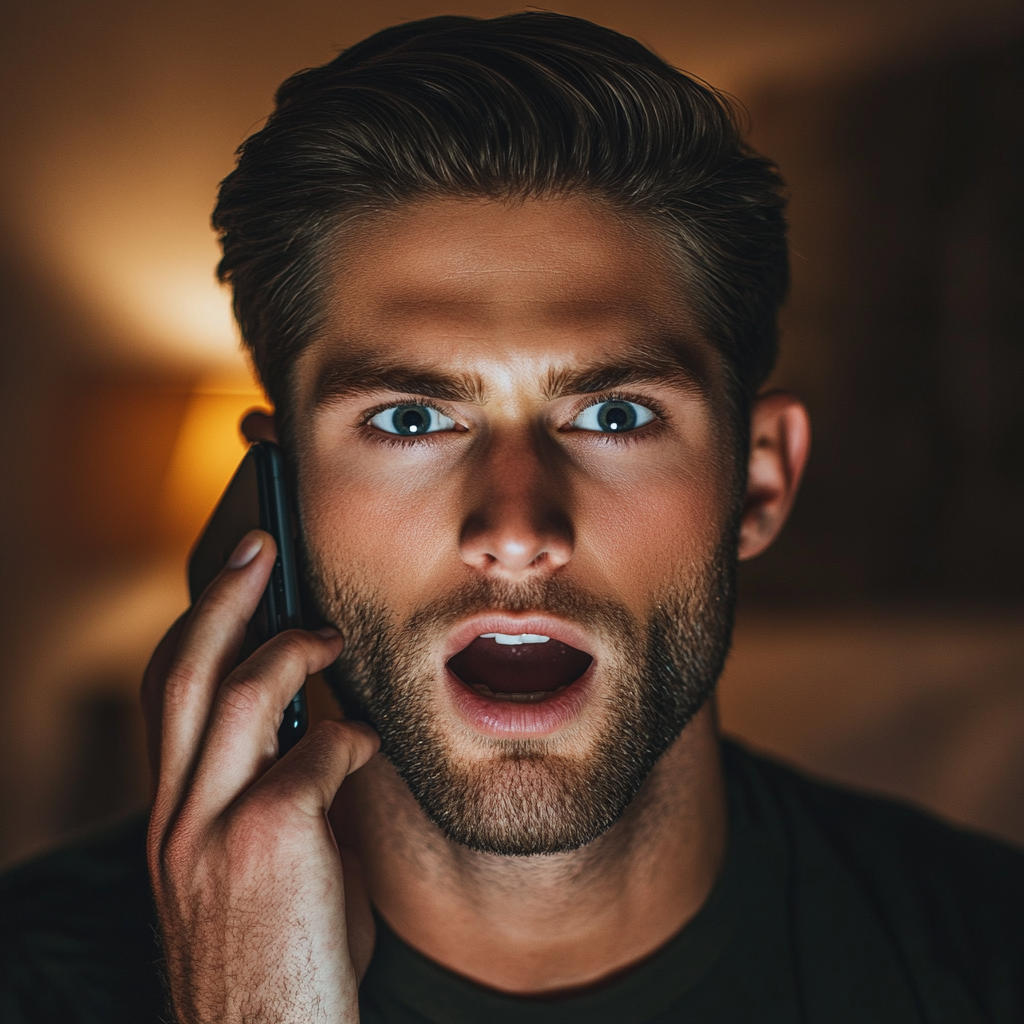 A shocked man talking on the phone | Source: Midjourney