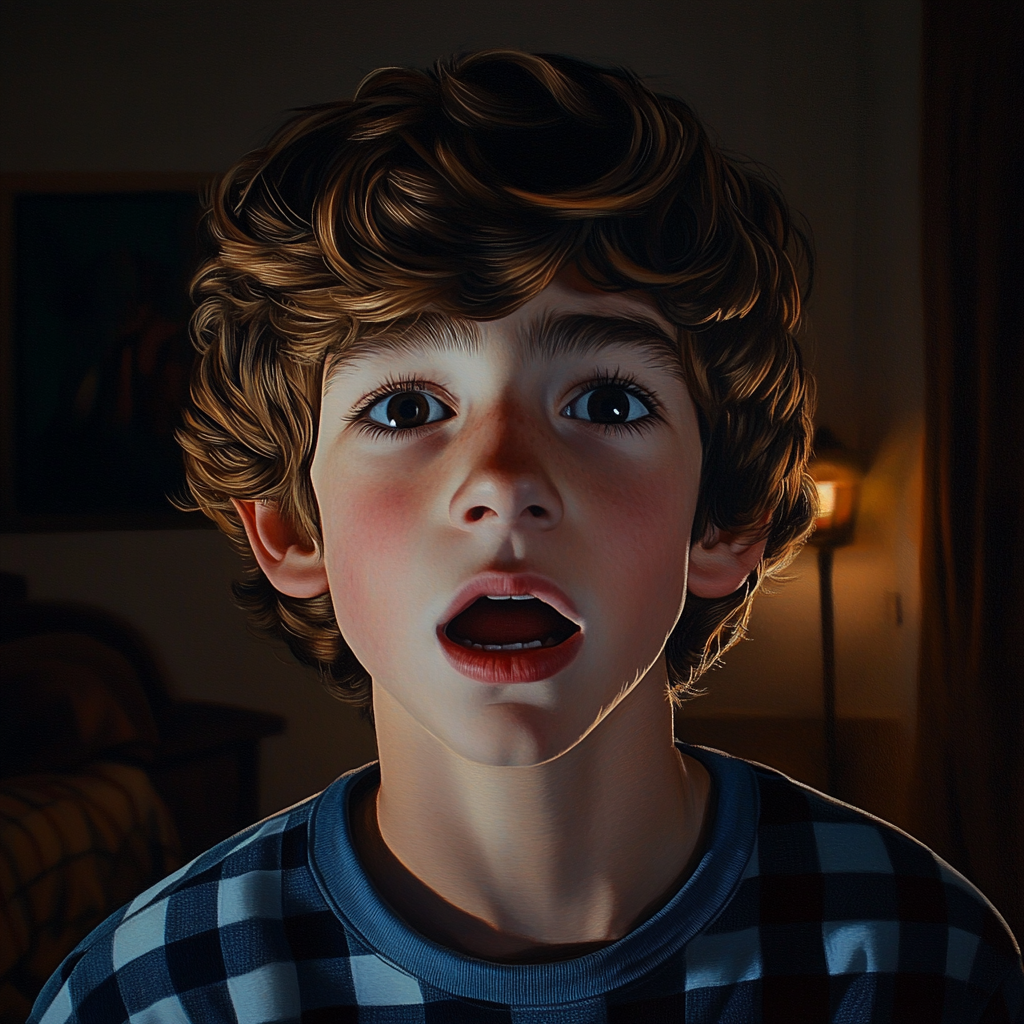 A startled boy in his room | Source: Midjourney