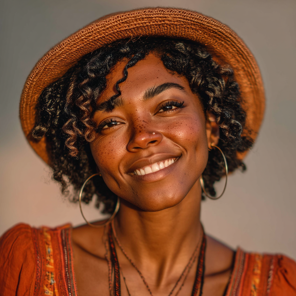 A happy woman wearing a hat | Source: Midjourney