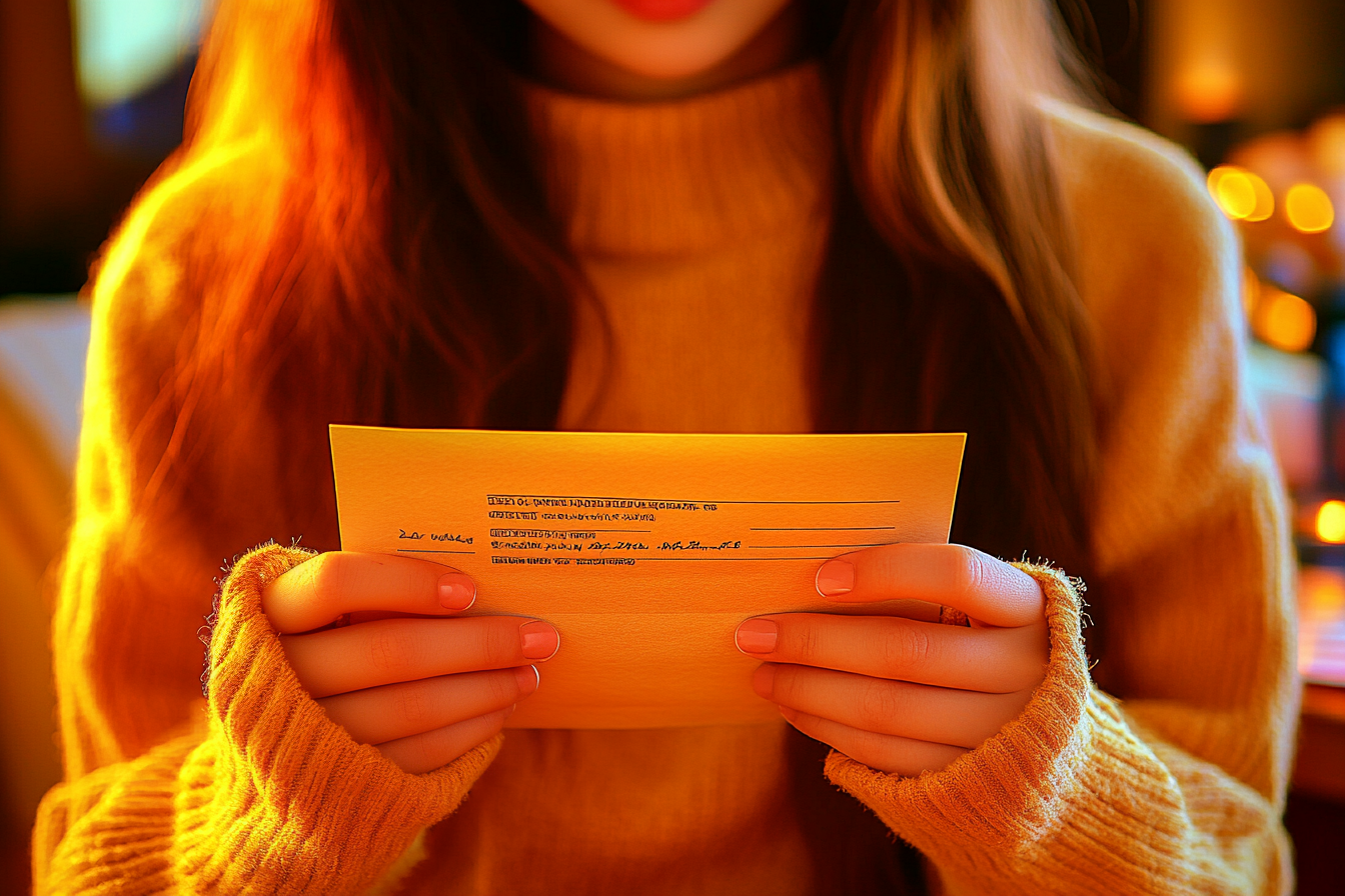 A girl holding a letter | Source: Midjourney