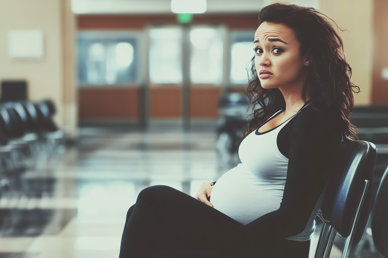 Una mujer preocupada en la sala de espera de un hospital | Fuente: Midjourney