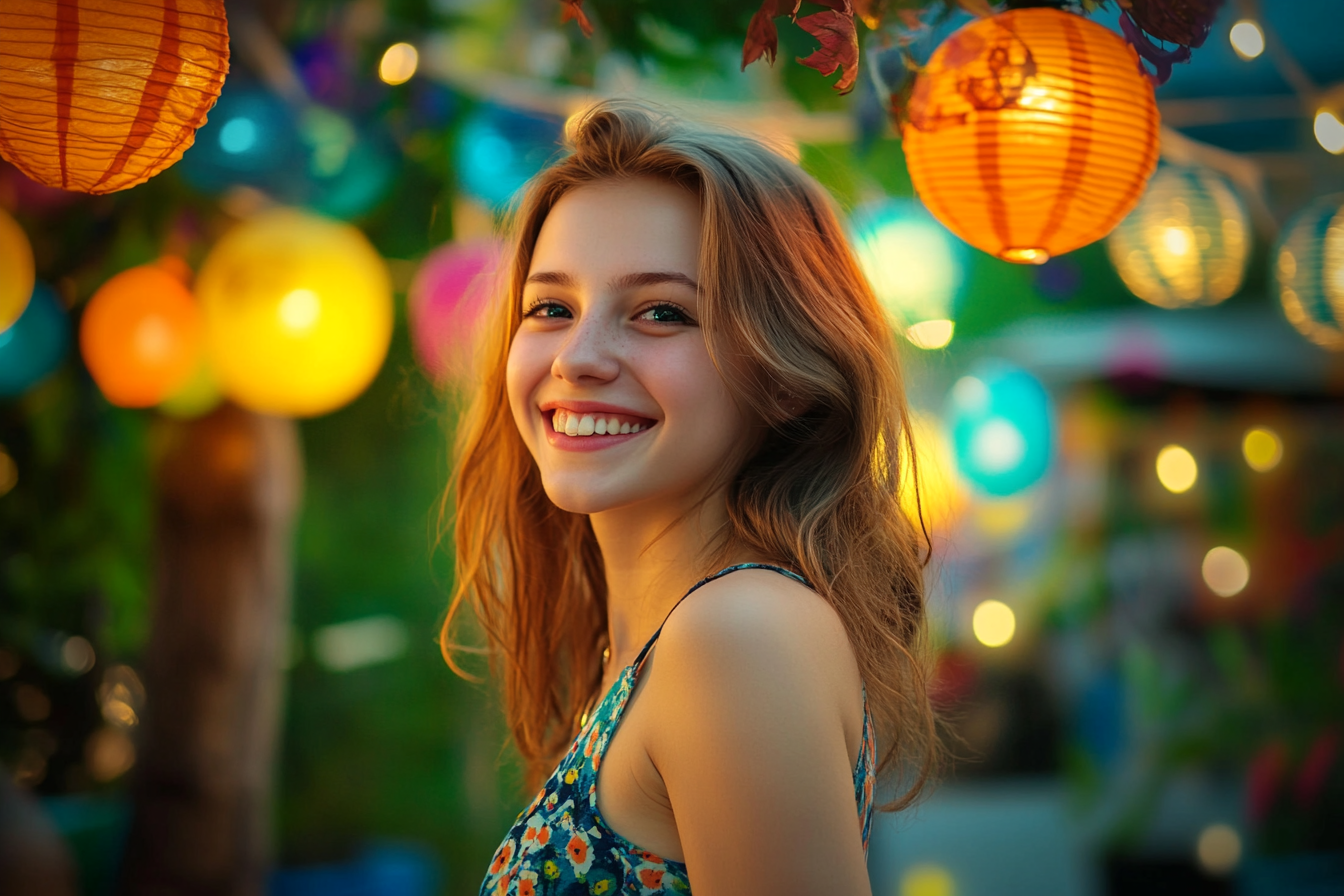 A young woman smiling warmly | Source: Midjourney