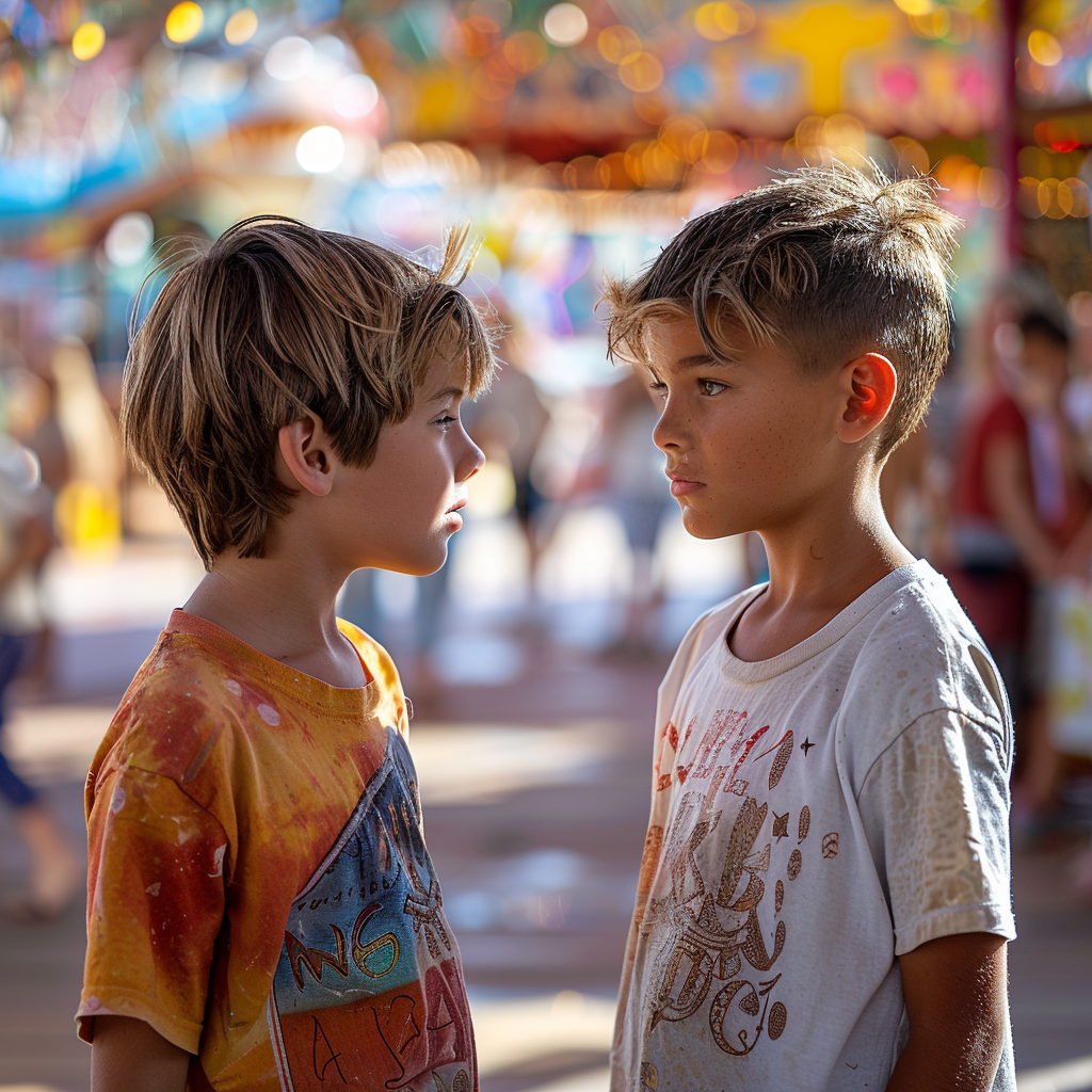 Two boys looking at each other | Source: Midjourney