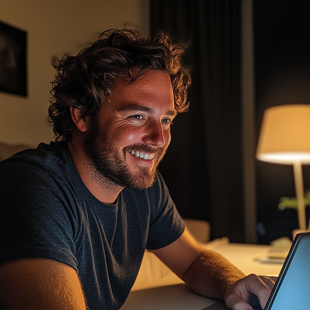 A smiling man sitting at a table | Source: Midjourney