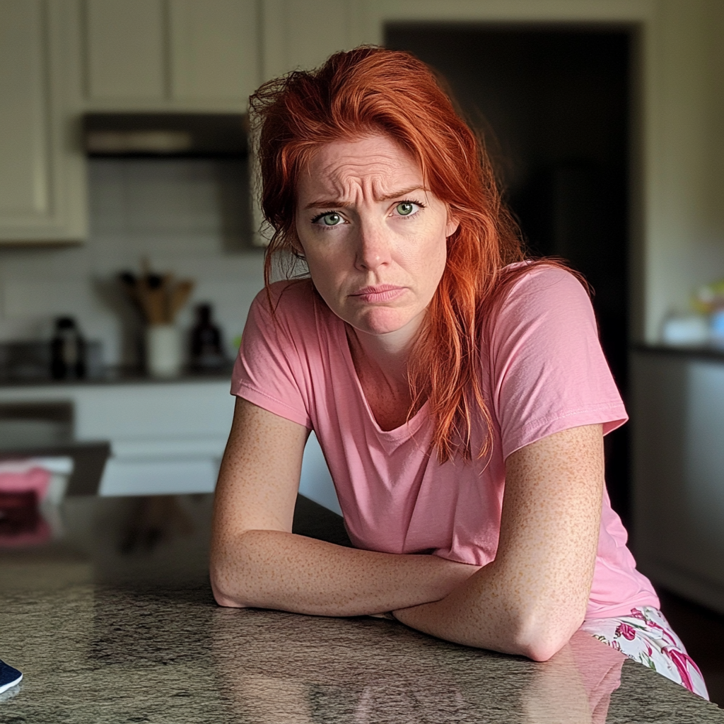 A woman sitting at a kitchen counter | Source: Midjourney