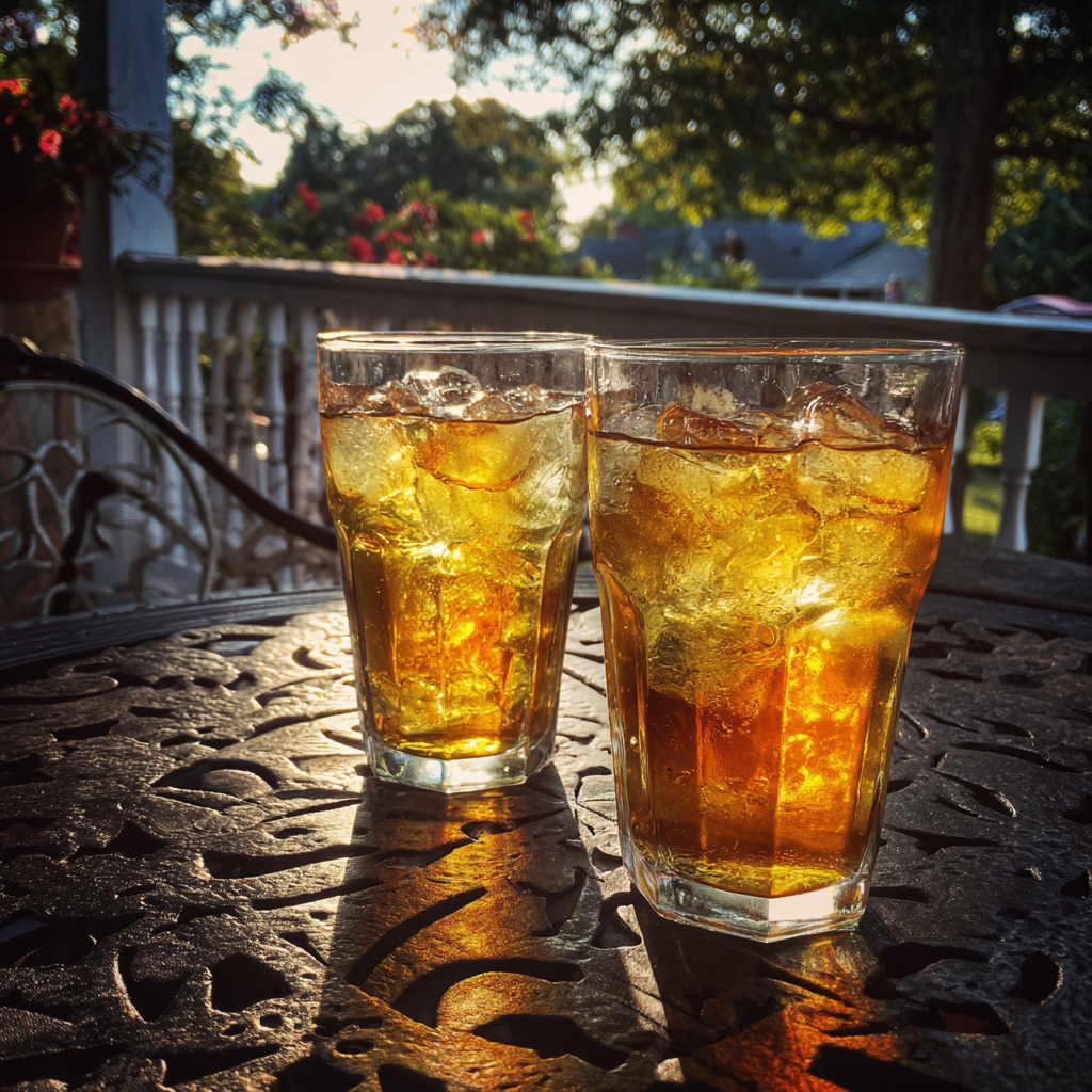 Two glasses of iced tea on a table | Source: Midjourney