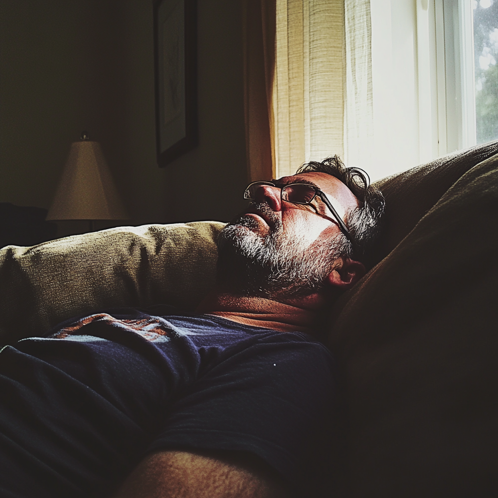 A man sitting on a couch | Source: Midjourney