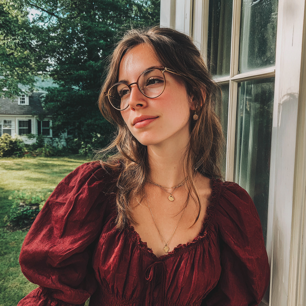 A woman wearing a maroon dress | Source: Midjourney