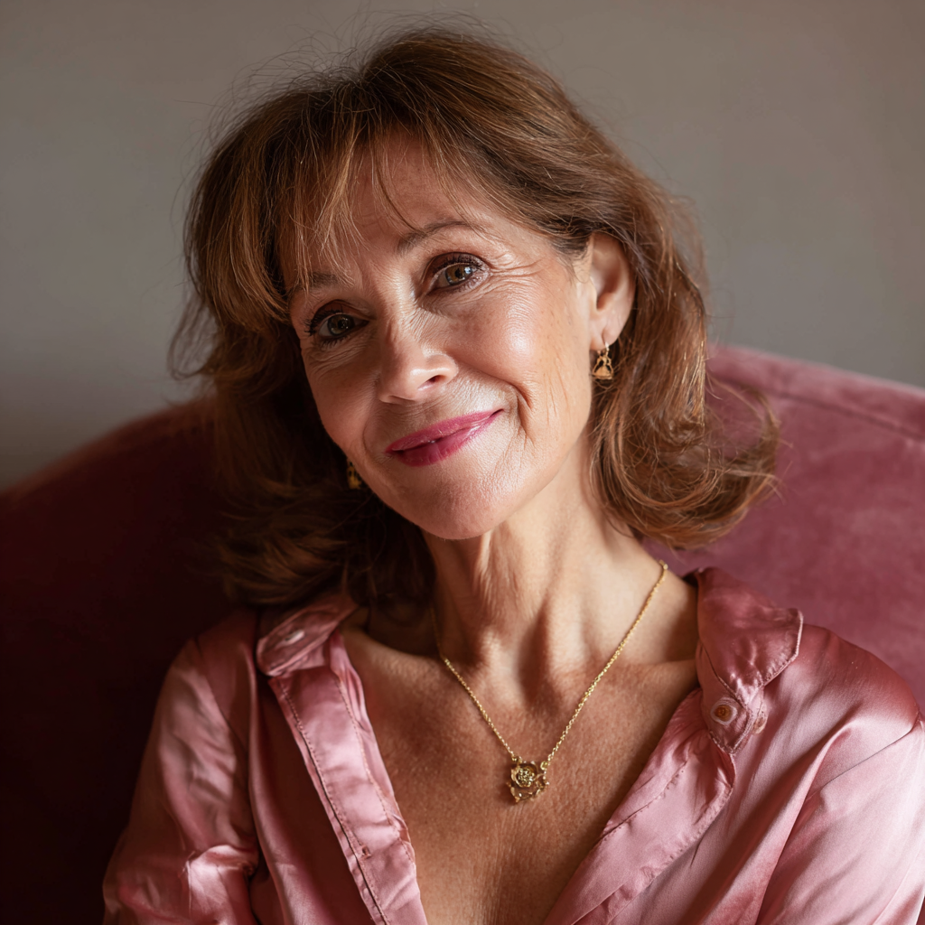 A smug older woman sitting on a chaise | Source: Midjourney