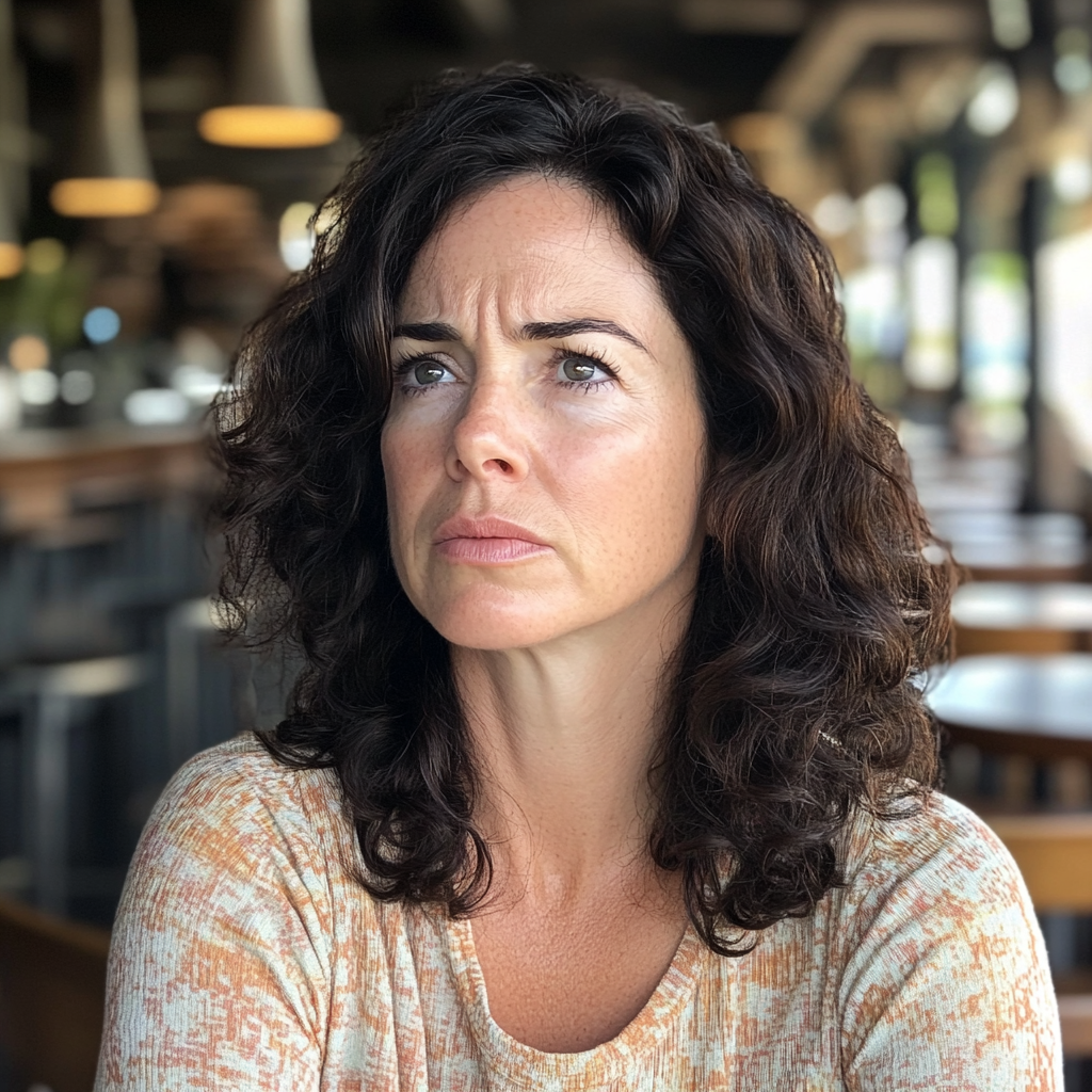 An upset woman looking ahead | Source: Midjourney
