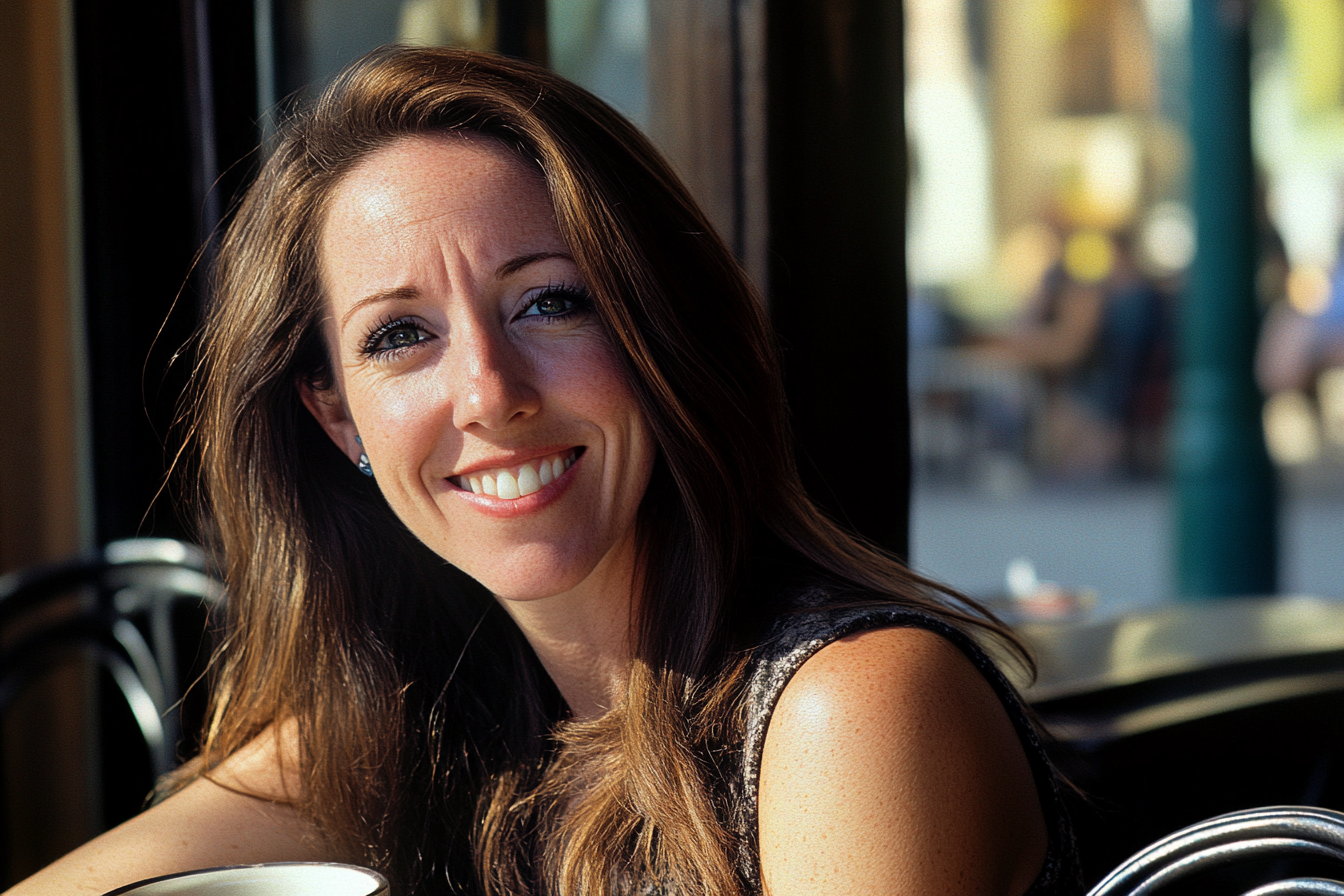 A smiling woman at a café | Source: Midjourney