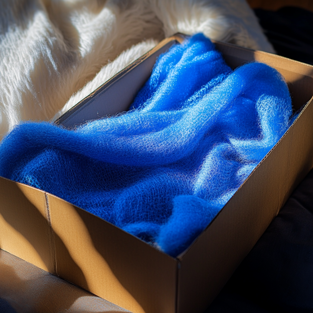 A blue scarf in a box | Source: Midjourney