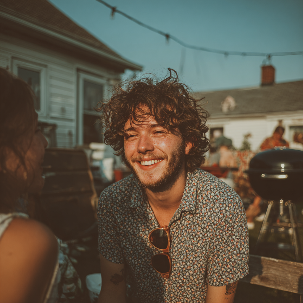 A man talking to a woman at a party | Source: Midjourney