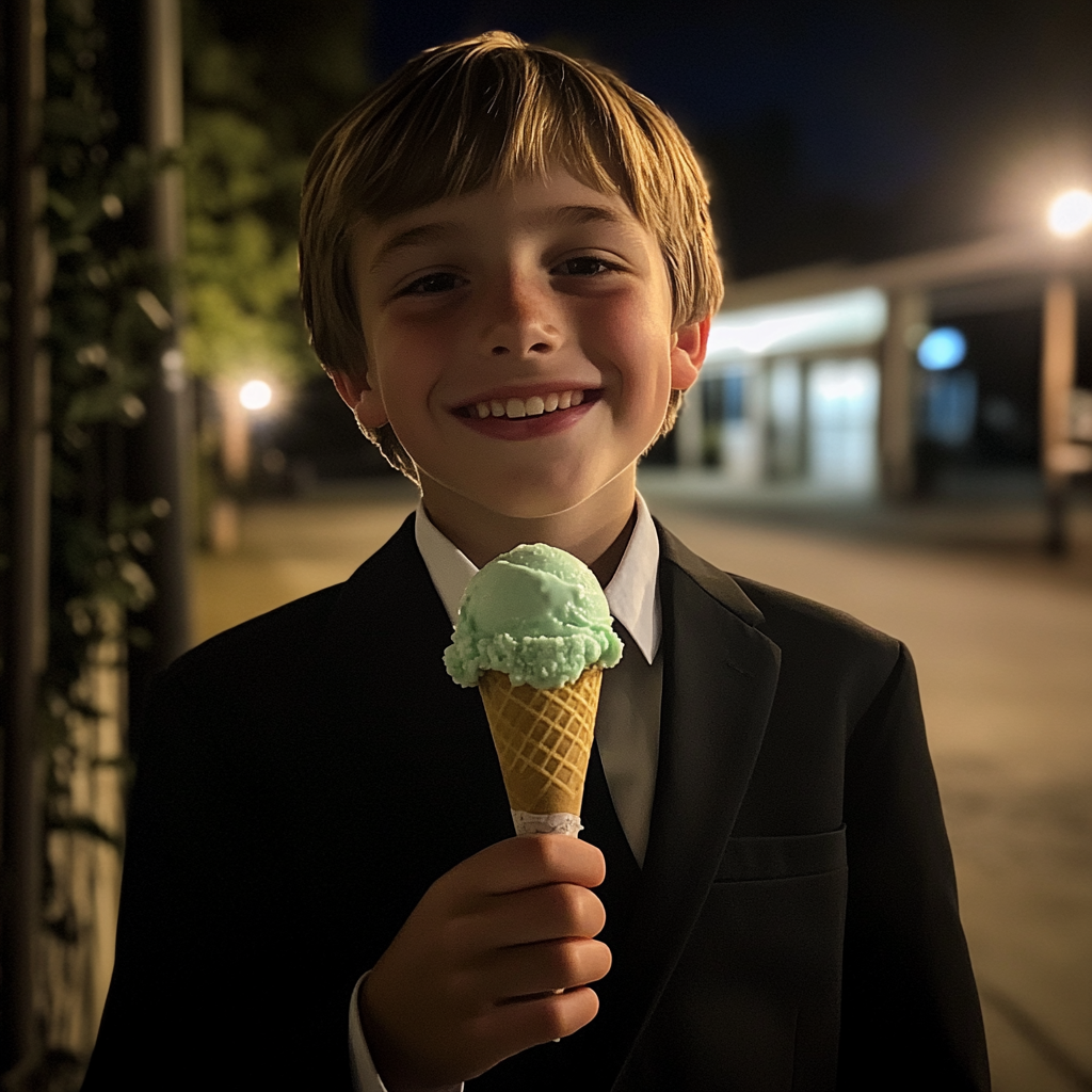 A boy holding an ice cream cone | Source: Midjourney