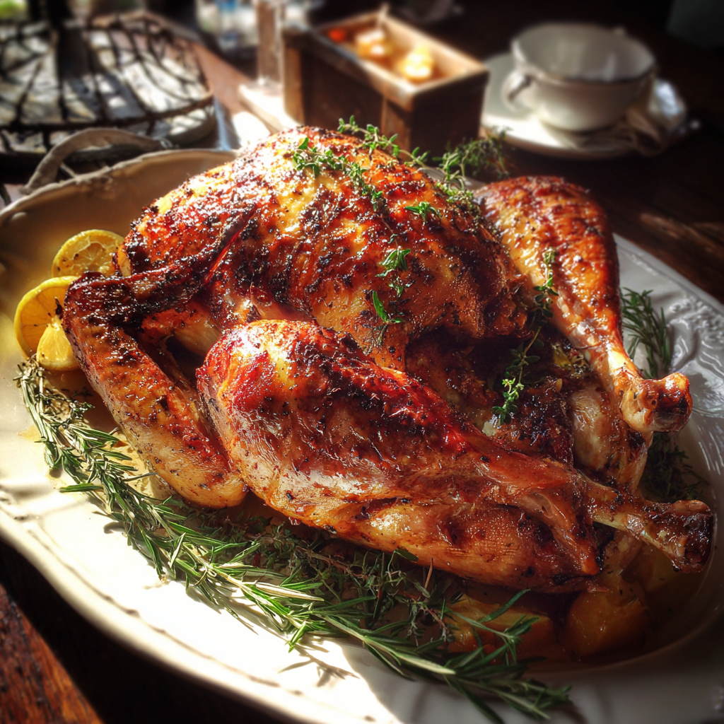 A roast turkey on a platter | Source: Midjourney