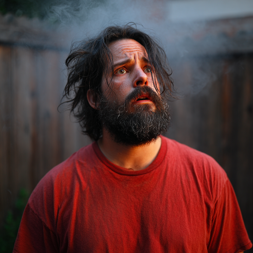 A stressed man with smoke around him | Source: Midjourney