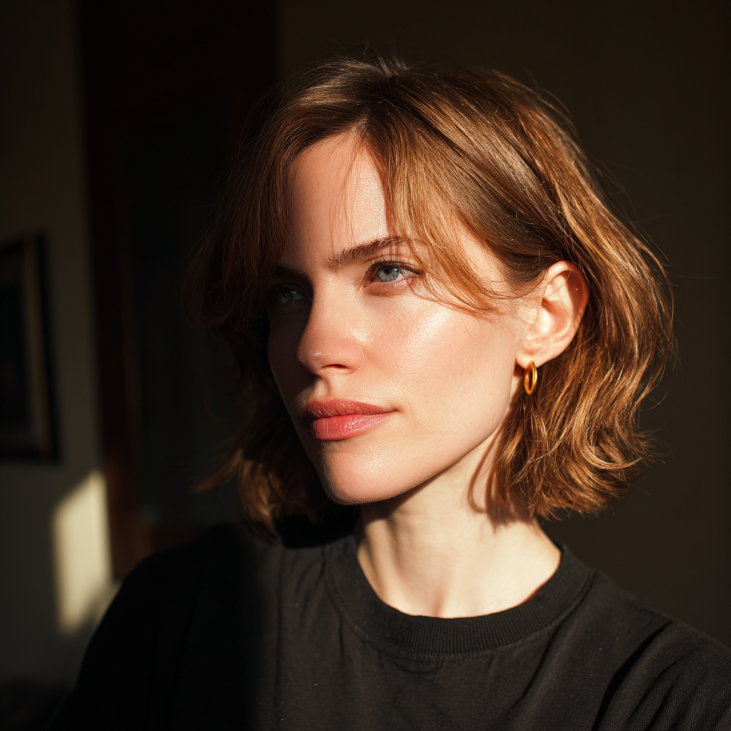 A pensive woman wearing a black t-shirt | Source: Midjourney
