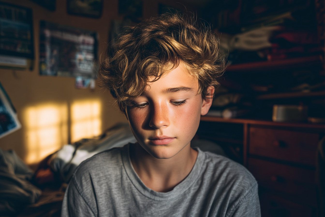A boy looking down, upset | Source: Midjourney