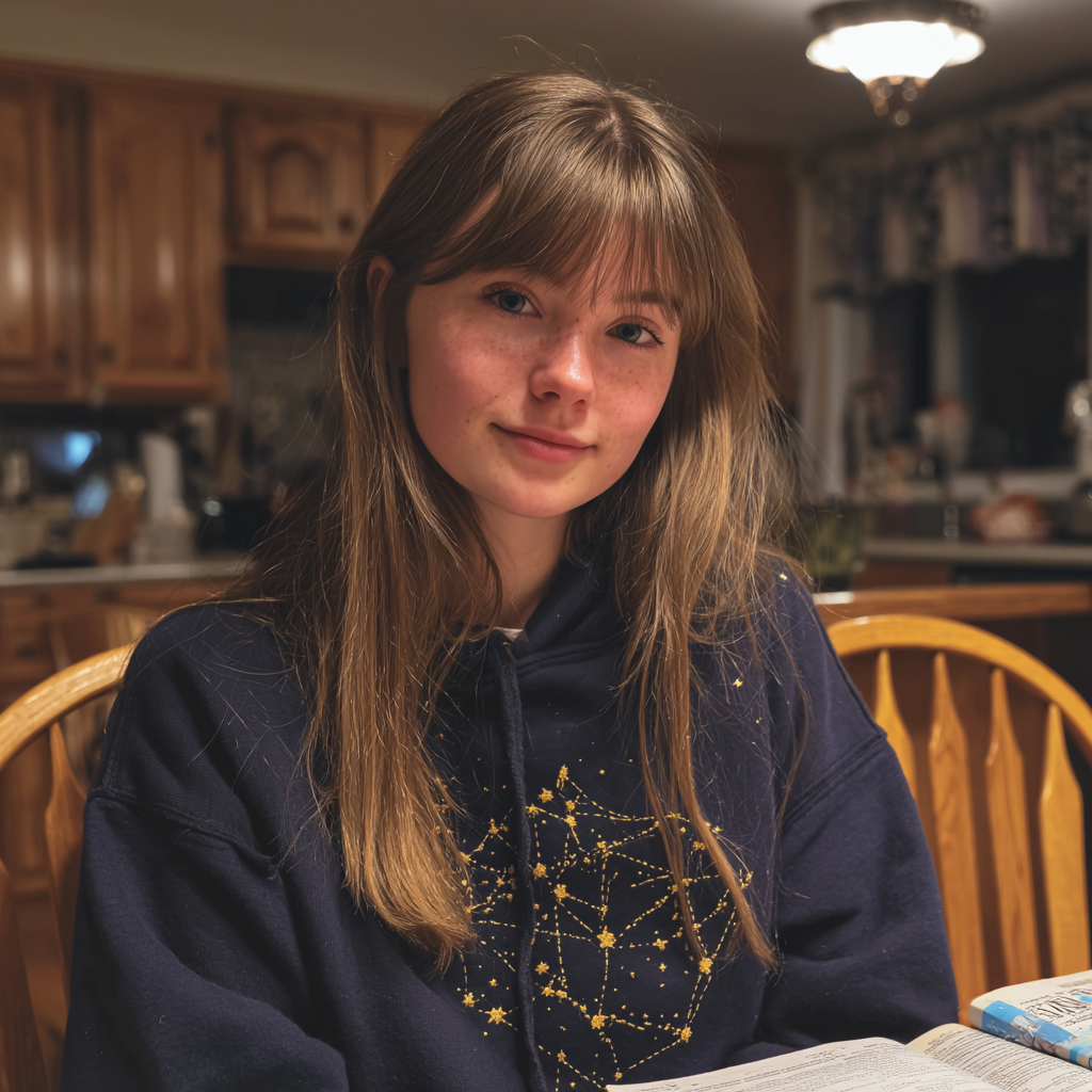 A teenage girl sitting at a table with textbooks | Source: Midjourney